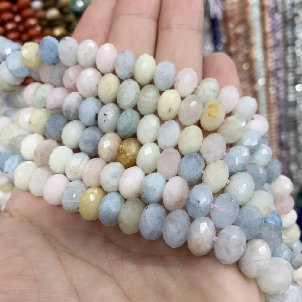 Faceted Natural Stone 6x10mm morganite Ocean Agate  Red Jasper Spacer Beads For Jewelry Making Diy Bracele tnecklace