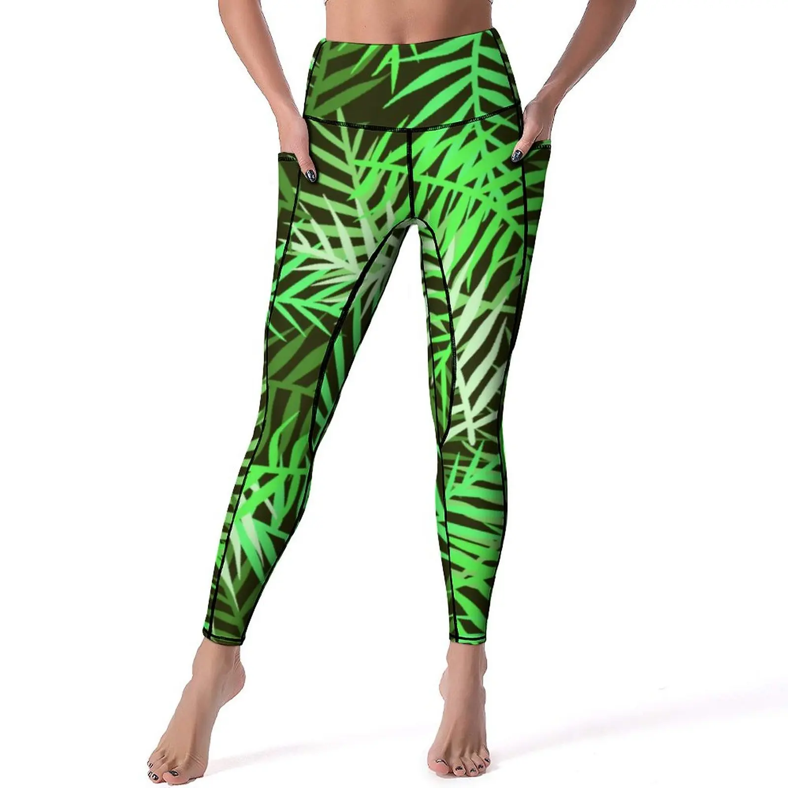

Tropical Palm Leaves Leggings Sexy Green Leaf Push Up Yoga Pants Vintage Elastic Leggins Women Printed Gym Sports Tights