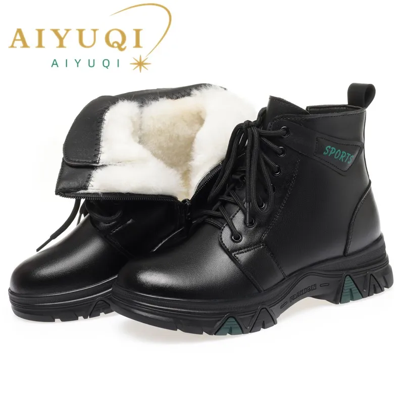 

AIYUQI Women's Boots Large Size 2024 New Genuine Leather Wool Warm Winter Boots Women Wedge Casual Women's Short Shoes