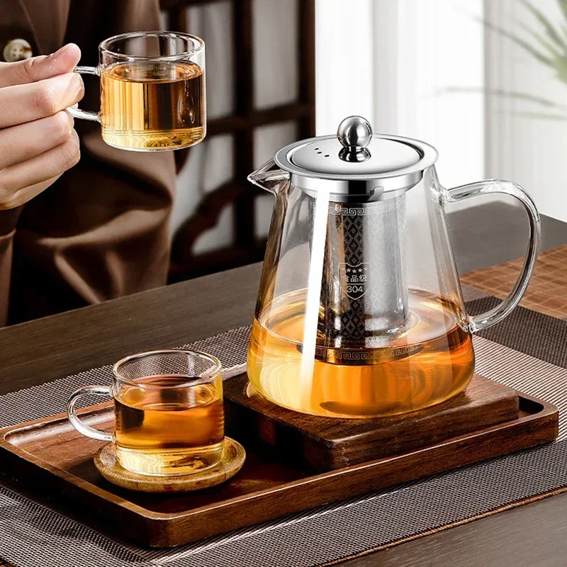 450ml-950ml Heat Resistant Glass Teapot Stainless Steel Tea Strainer Infuser Flower Kettle Kung Fu Teaware Puer Oolong Pot