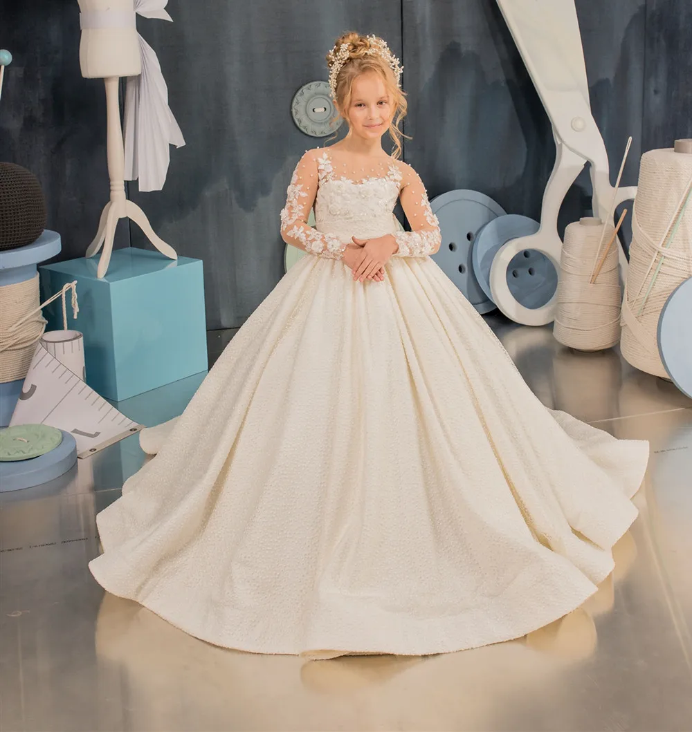 

Платье для девочек с длинным рукавом и цветочным принтом