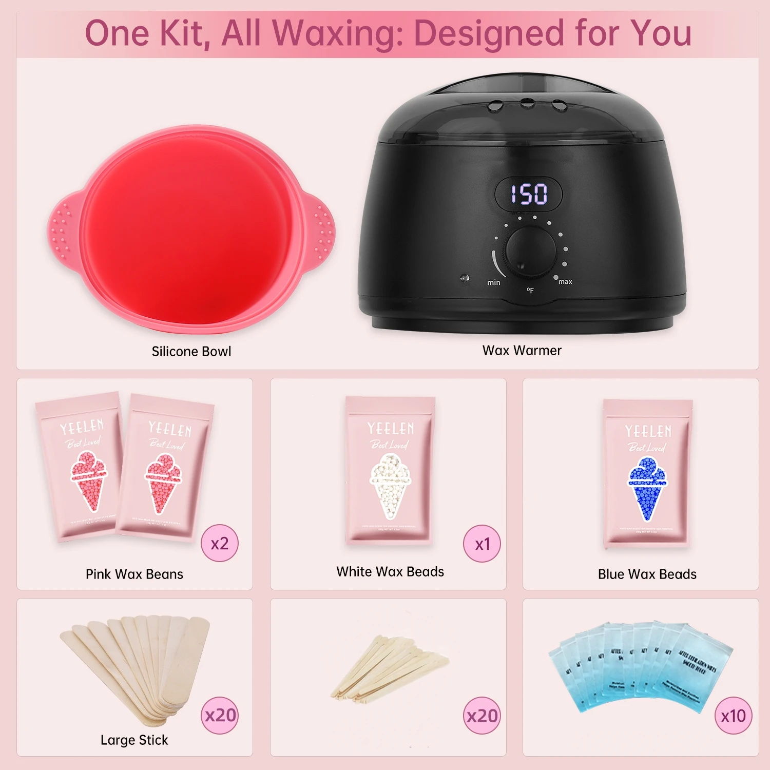 American Standard Home Waxing Kit with 4 Packs of Hard Wax Beads and Silicone Wax Canister for Full Body Hair Removal