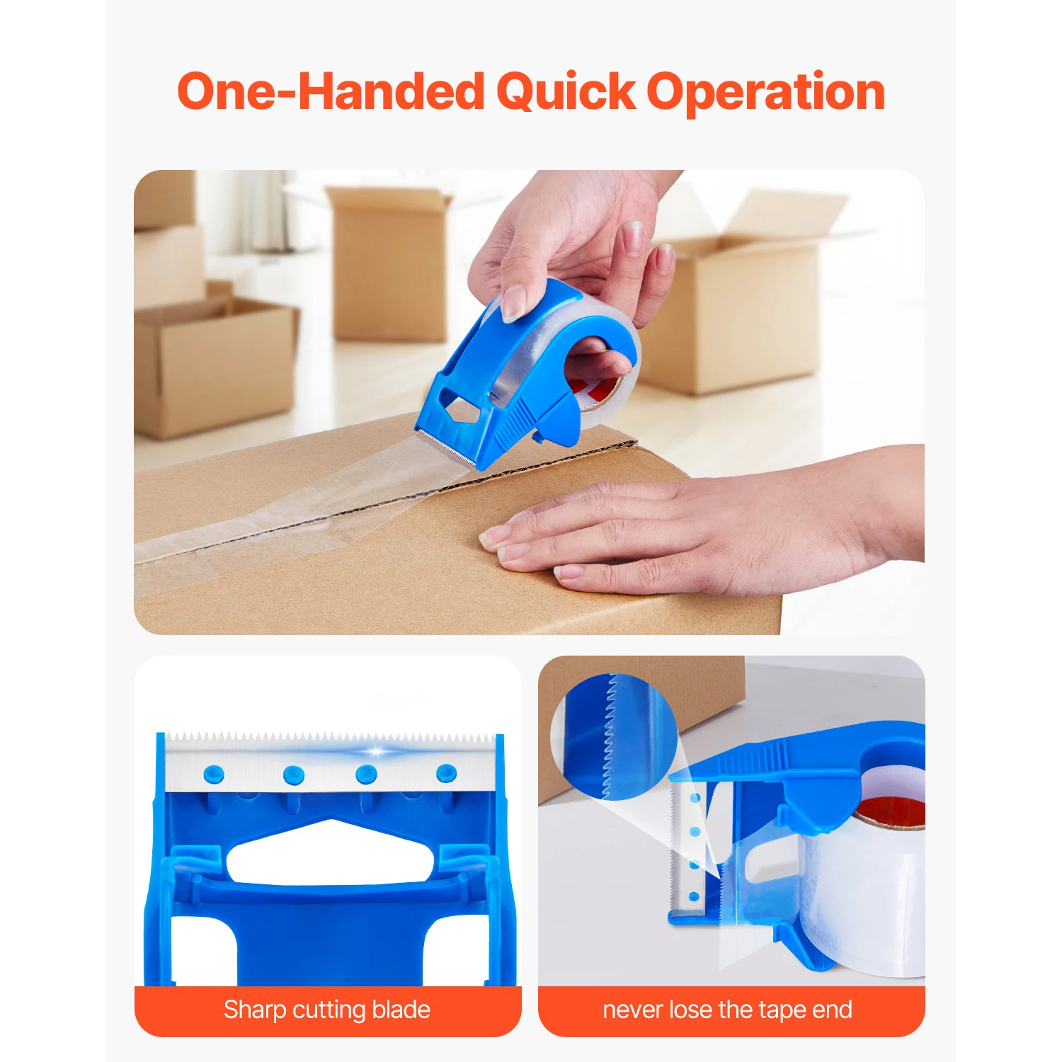 Clear Packing Tape with Dispenser for Moving and Shipping