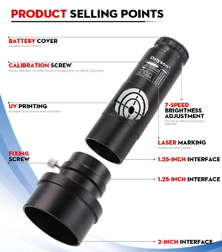 Daytson 1,25-Zoll-Teleskop Newton-Spiegelteleskop 2-Zoll-Kollimatoradapter für Astrofotografie 7 Helligkeitsstufen – Detail 3