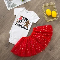 My First Christmas Newborn Girl Red Romper Jumpsuit Baby Girl Casual Short Sleeve Toddler Cake Dresses Christmas Best Gifts 3