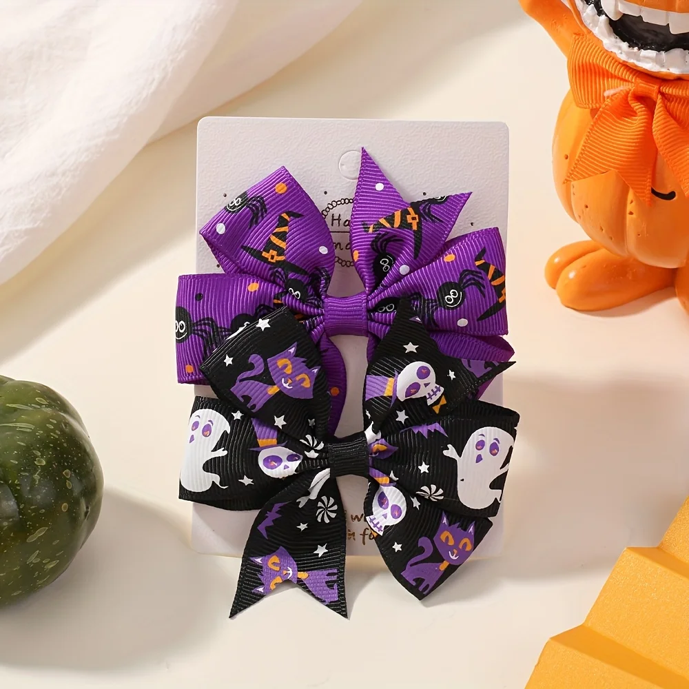 4/12 Stücke Kürbis Halloween Ripsband Haarbögen Haarspangen Mädchen Haarspangen Haarnadeln Kinder Haarschmuck Set Geschenke – Detail 12