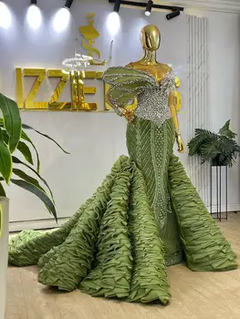 2026 Modest Green Celebrity Dresses Mermaid Sheer Neck Formal Evening Dresses With Crystals Coutures Vestidos De Gala Customized 1