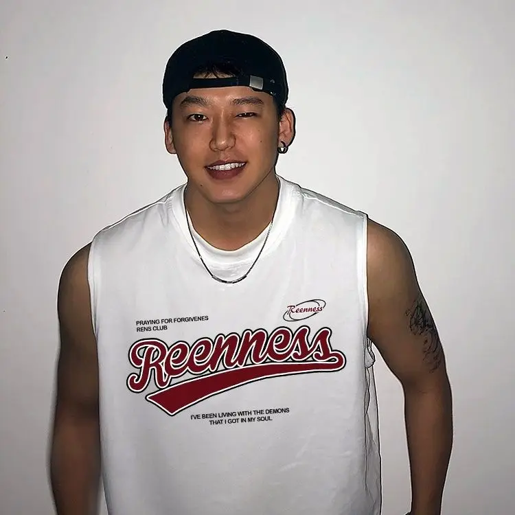 

Heavy cotton trendy brand American high street sleeveless t-shirt for men summer new loose round neck vest men clothing y2k tops