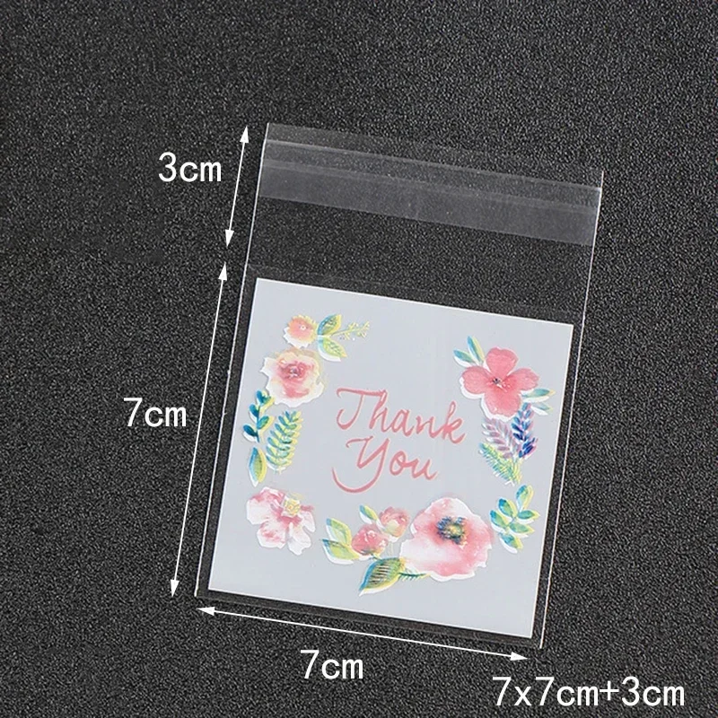Self Adhesive Bags 100pcs/lot Plastic Bags Thank you Flower Self-Adhesive Bags for Homemade Cookie Party Gifts Bag DIY Jewelry Packaging Bag
