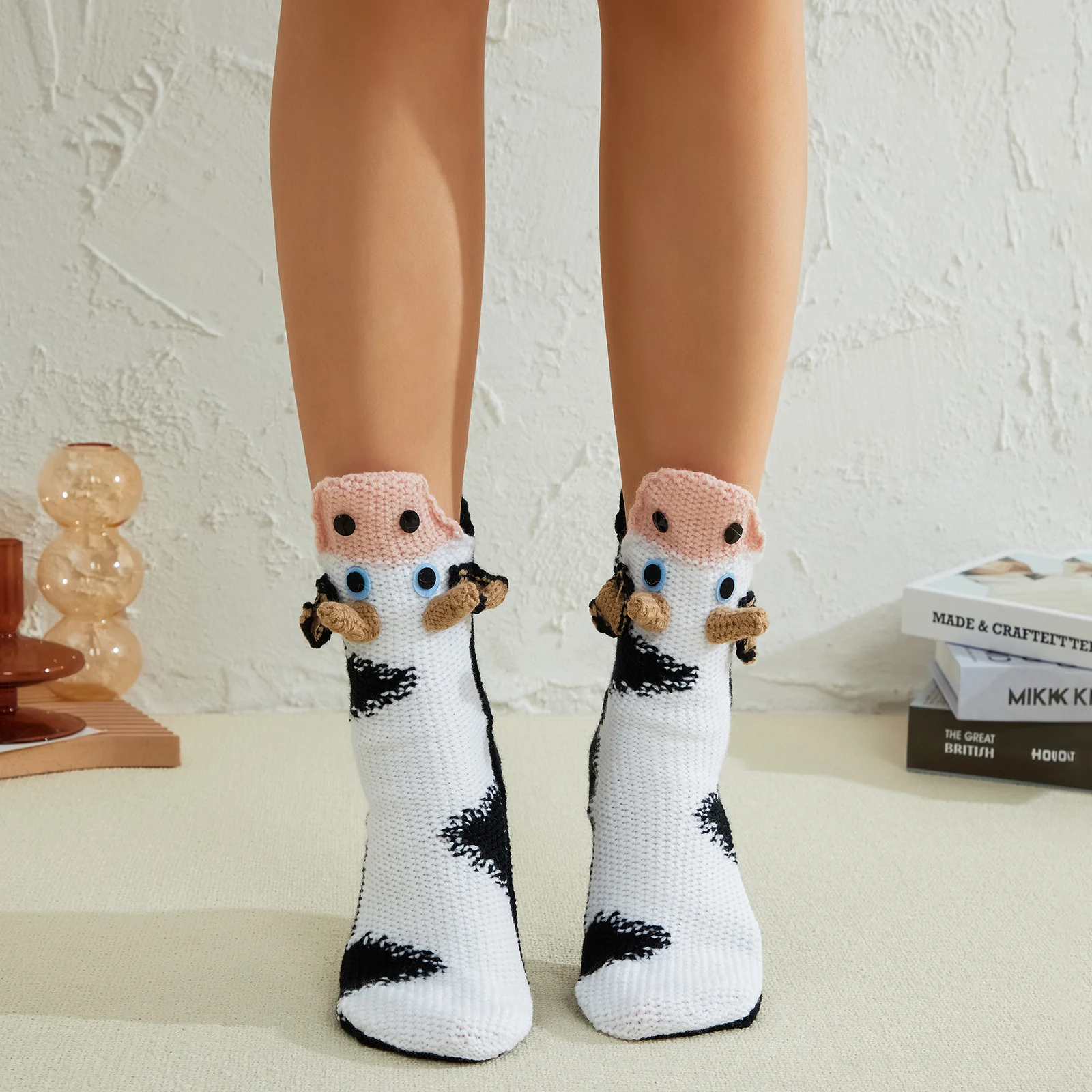 Women's Winter Knitting Hand Crochet Socks Knit Warm 3D Novelty Animal Wide Mouth Sailor Socks Clothing Accessories