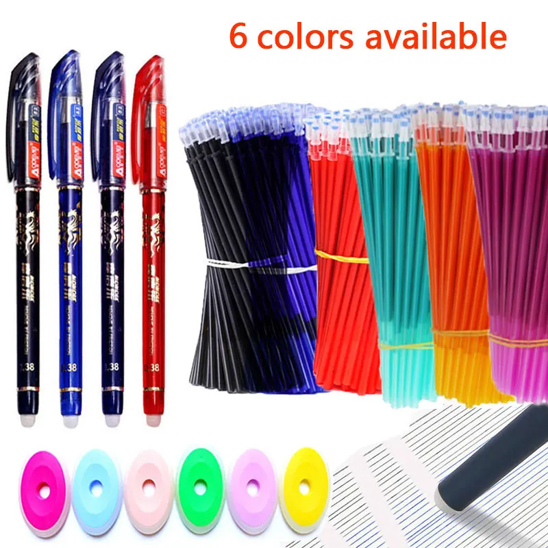22PCS Erasable BallPen 4 Color Ink Gel Pen Set Refill 0.5mm Ballpoint Pen with Eraser School