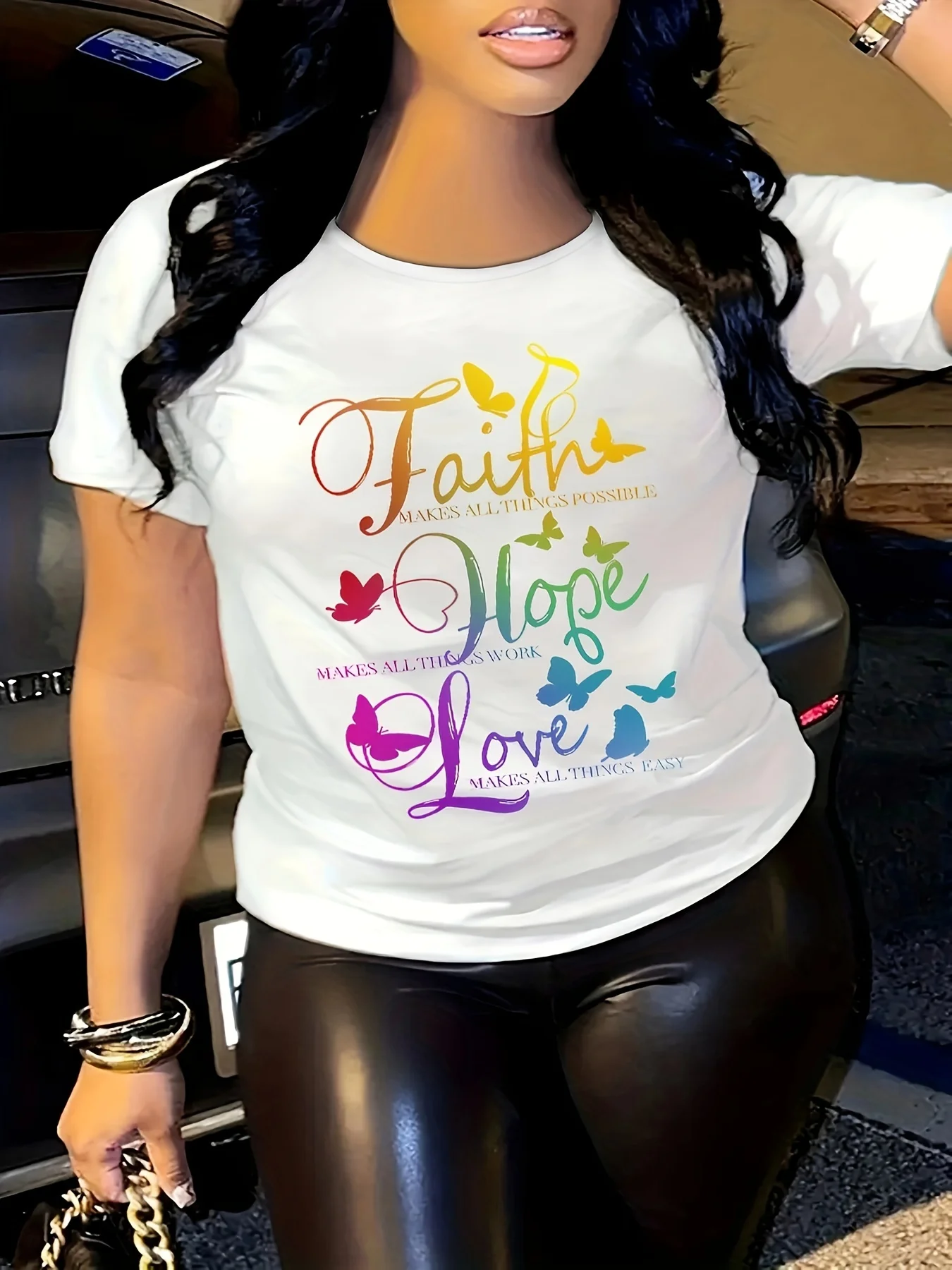 Faith Hope Love Gradient Print T-Shirt - Women's Casual Sport Top lovely faith hope love gift breast cancer awareness costume t shirt