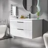 30" Bathroom Vanity with Sink, Floating Wall Mount, Soft-Close Function, Grooved Stripe Design, Hidden Damping Drawers (White) 3