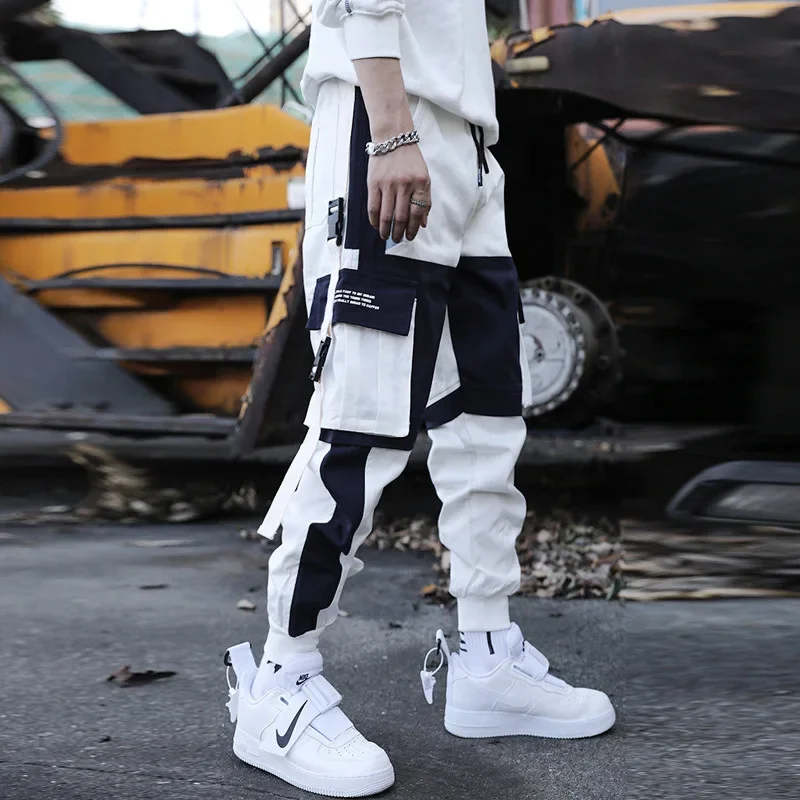 Trendy Brand Men's Pure Cotton Cargo Pants Loose-Fit White Casual Pants Autumn Versatile Comfortable Men's Trousers