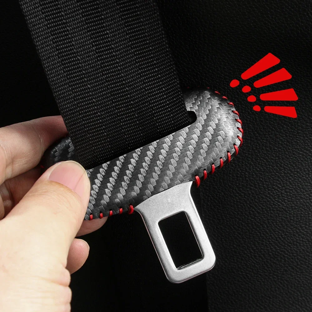 Carbon Fiber Leather Seat Belt Buckle Protector - Anti-Scratch Cover and Safety Accessory