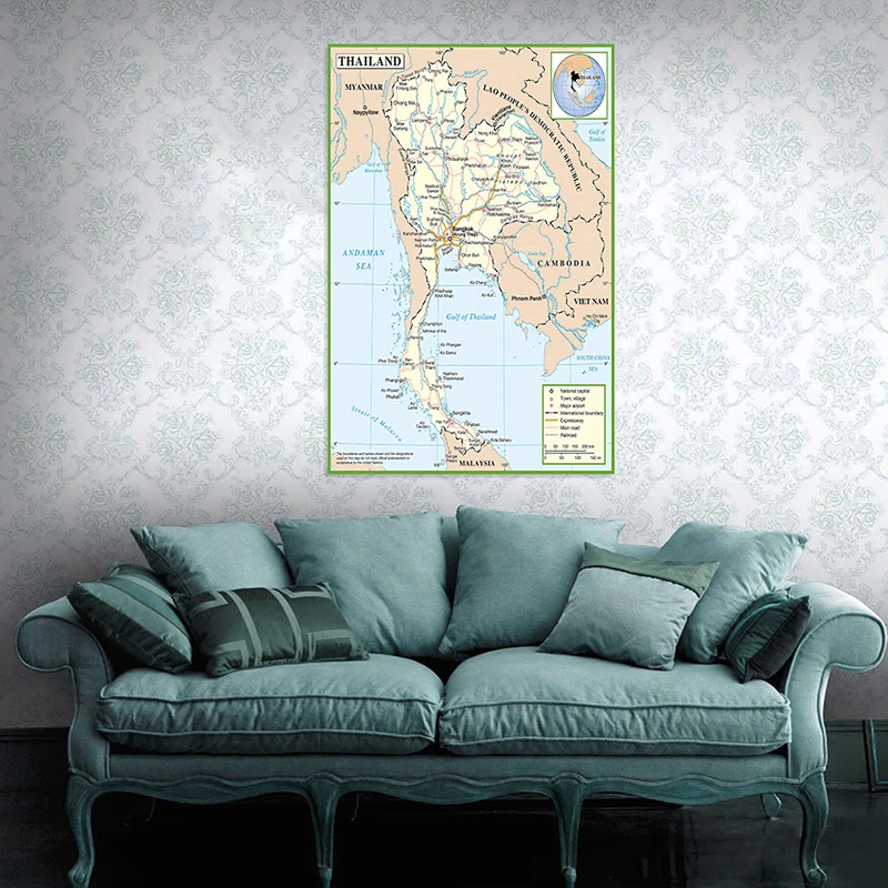 100*150cm Map of The Thailand Wall Decorative Poster Non-woven Canvas Painting Art Print Living Room Home Decor School Supplies