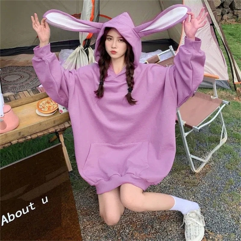 

Oversized Sweatshirts Top Long Sleeve Casual Bunnies Ears Pullover Lightweight Casual Loose Hoodies with Pocket