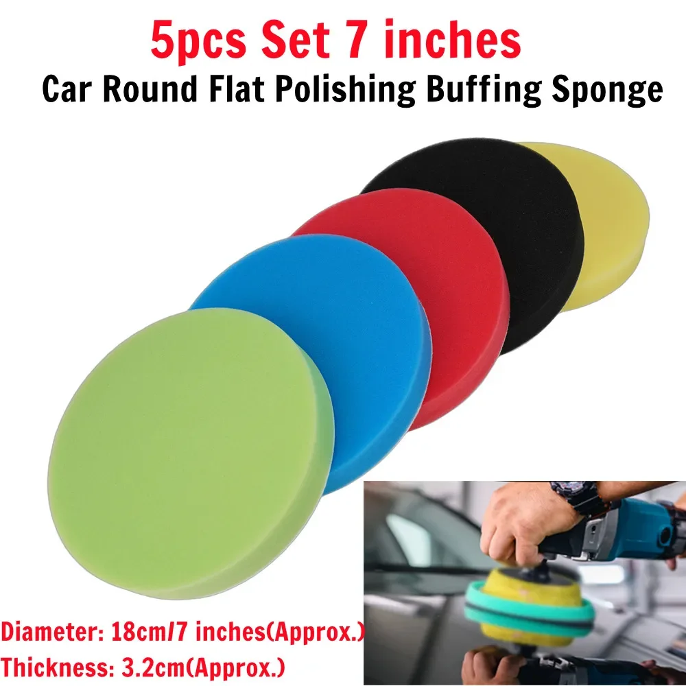 5pcs 7 Inches 180mm Car Round Flat Polishing Wheel Foam ing Sanding Pad Disc Sponge Grinding Pads Polisher For Rotary Tool