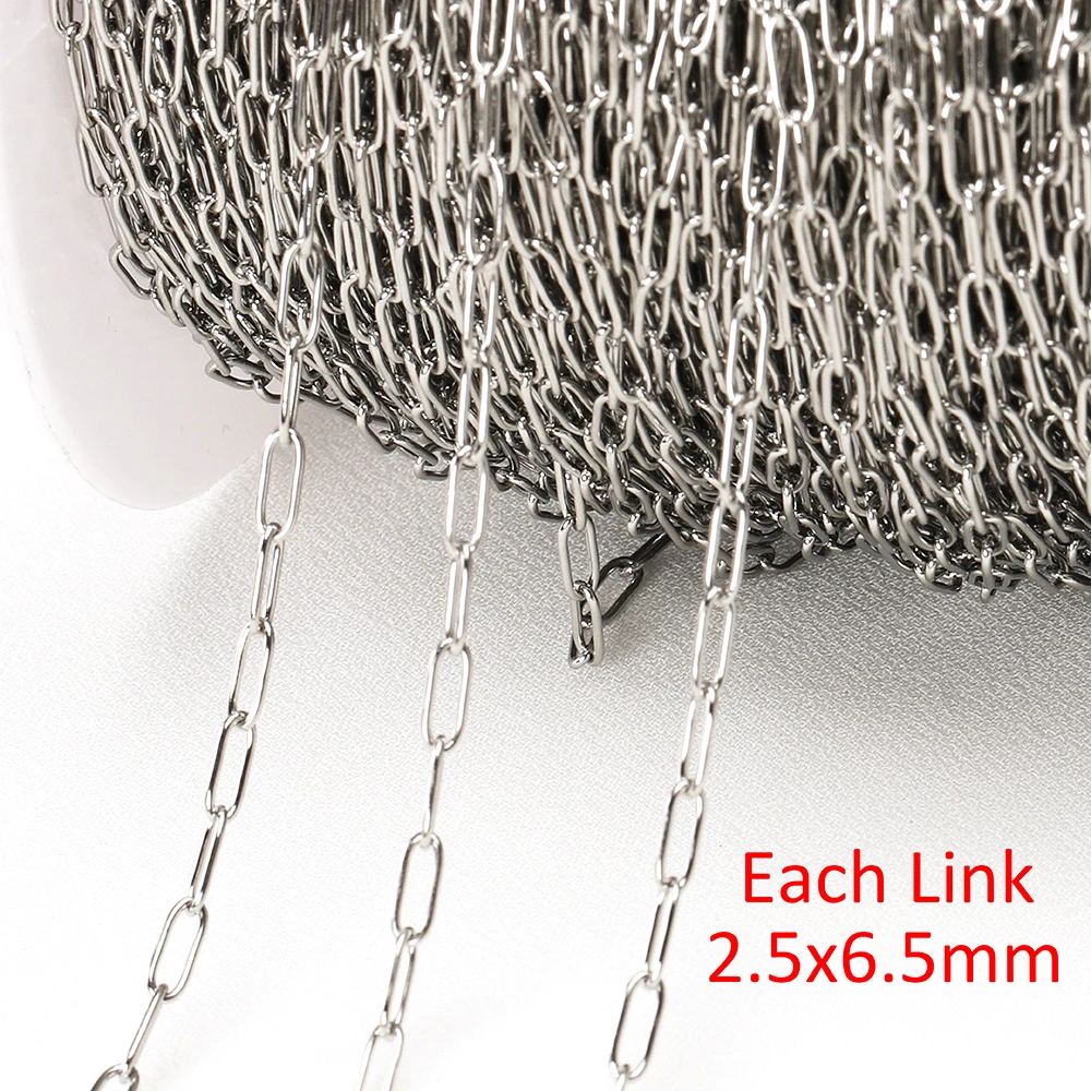 Kein Verblassen, 2 Meter, 1 Meter, ovale Kette aus Edelstahl, flache Kette und runde Kette für DIY-Halskette, Armband, Schmuckherstellung, Zubehör – Detail 5