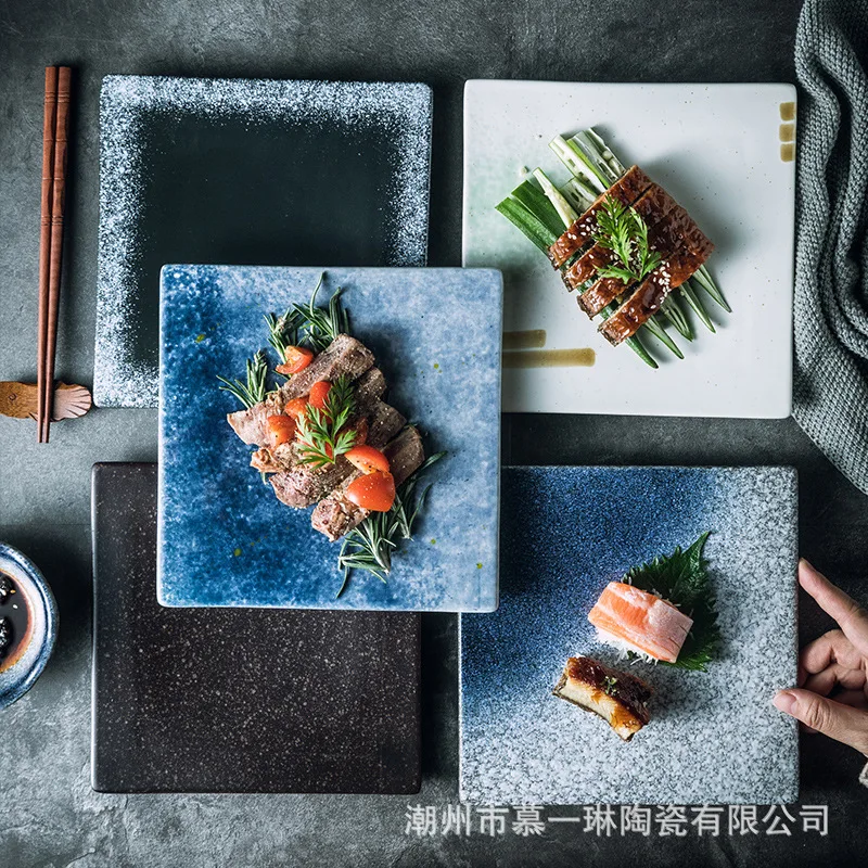 

Japanese Style Sushi Plate, Restaurant Steak Sashimi Ceramic Flat Plate, Western Slate Tableware, Barbecue Plate Dish