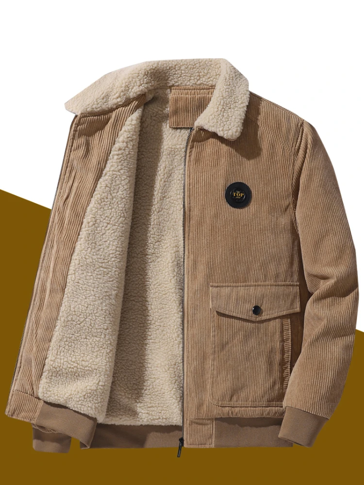 Jacket Turn-down CollarCoat Fleece-Lined Thicken Men's Loose Cotton-Padded Autumn and Winter Fashion Double-Sided Color Matching