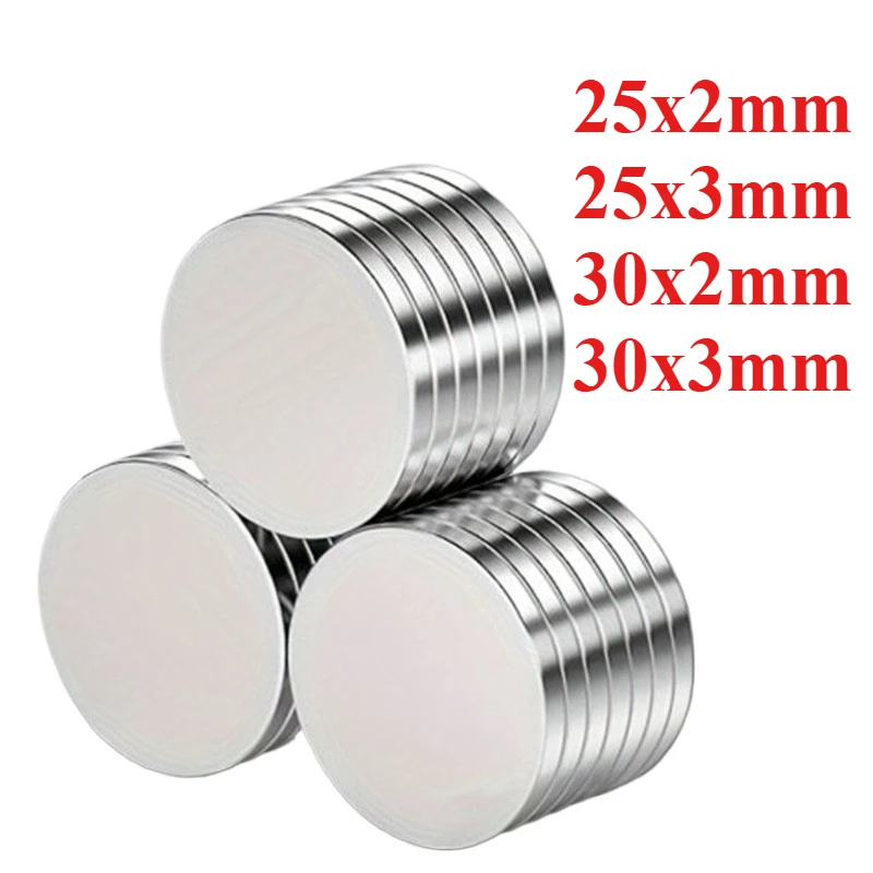 แม่เหล็กนีโอไดเมียมทรงกลมกำลังสูง 25x2/25x3/30x2/30x3 มม. เหมาะสำหรับตกแต่งตู้เย็น งาน DIY ของประดับตกแต่งกระเป๋า และไวท์บอร์ด 1