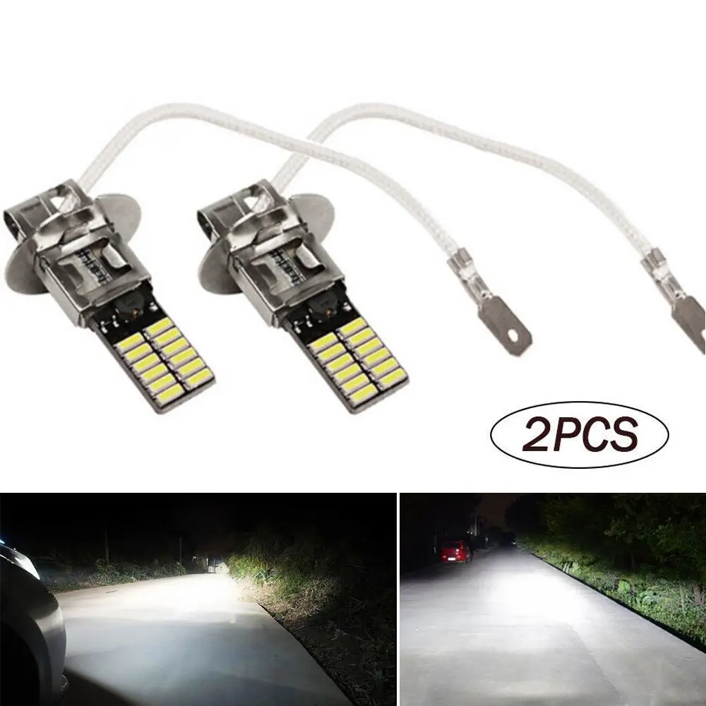 2pcs 4014 24SMD Super Bright H3 Hi/Low Kit Beam Turn Signals Headlight Driving Bulb Car Fog Light DRL