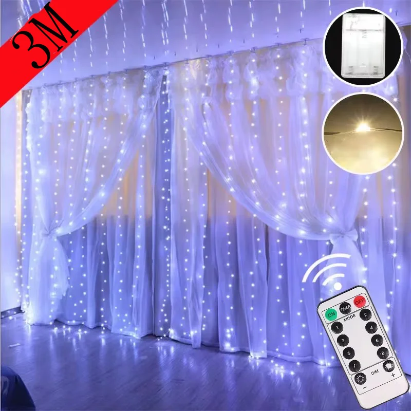 Width 3M LED Garland Curtain Lights 8 Mode Remote Control Fairy Light String Wedding Christmas Decor for Home Ramadan Festival led string lights decorative lights string lights led fairy lights