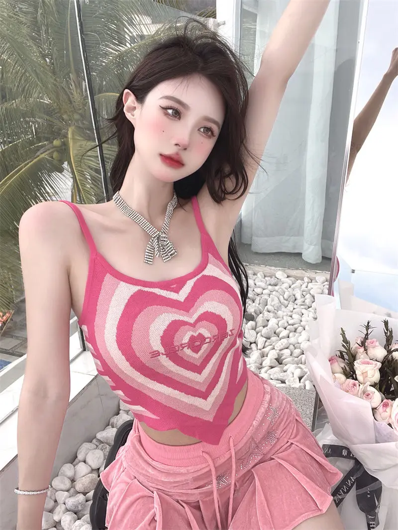 Top corto de punto con forma de corazón para mujer, camiseta sin mangas, camiseta sexy, top de tubo a la moda