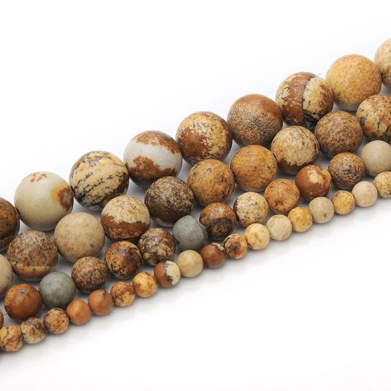 

loose beads yellow picture stone round 4/6/8/10/12/14mm 14" for DIY jewelry making FPPJ wholesale beads nature gem stone