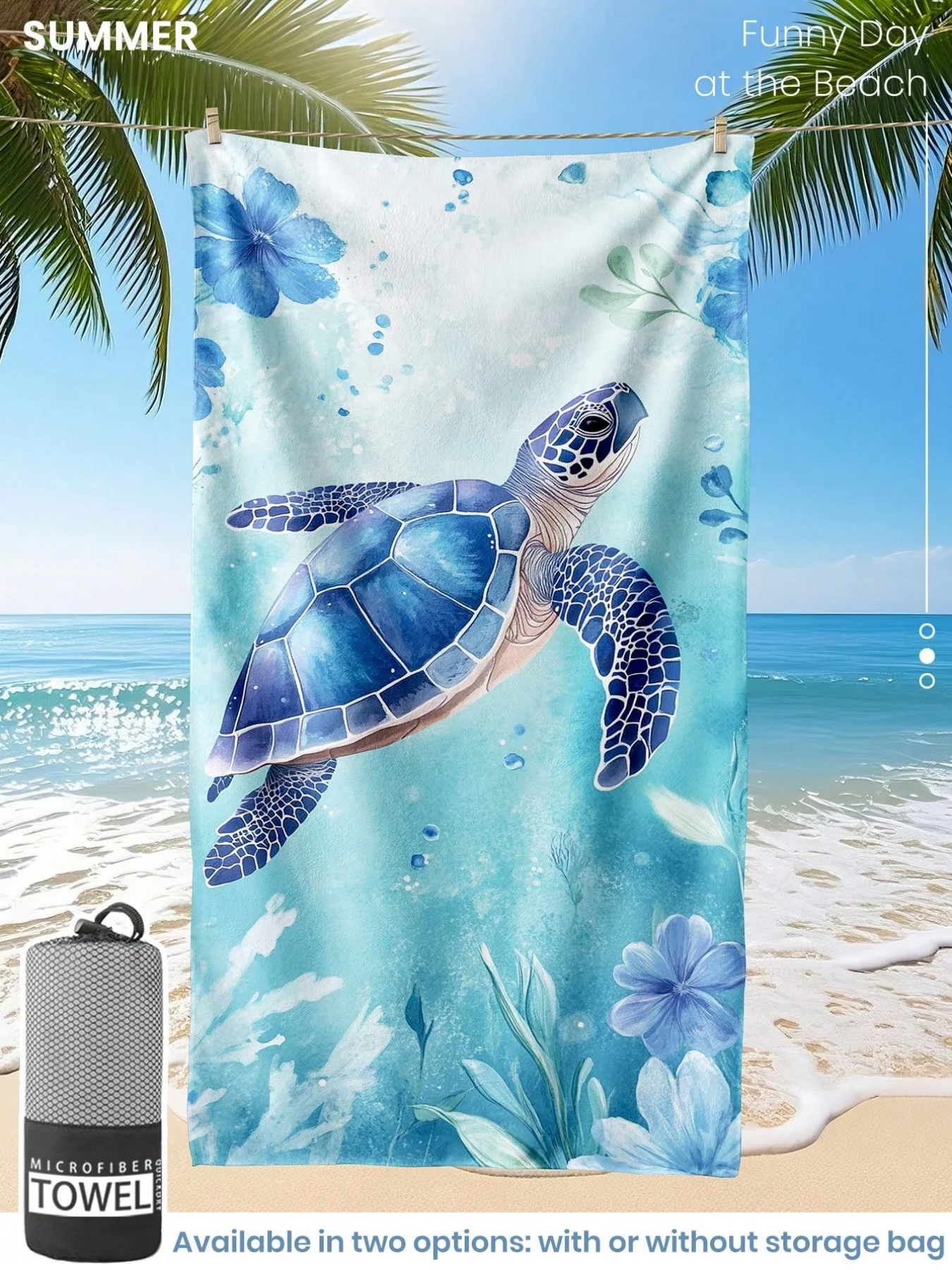 1pc 바다거북 비치 타월, 흡수성 타월, 가볍고 휴대 가능, 바람과 햇빛 차단,..