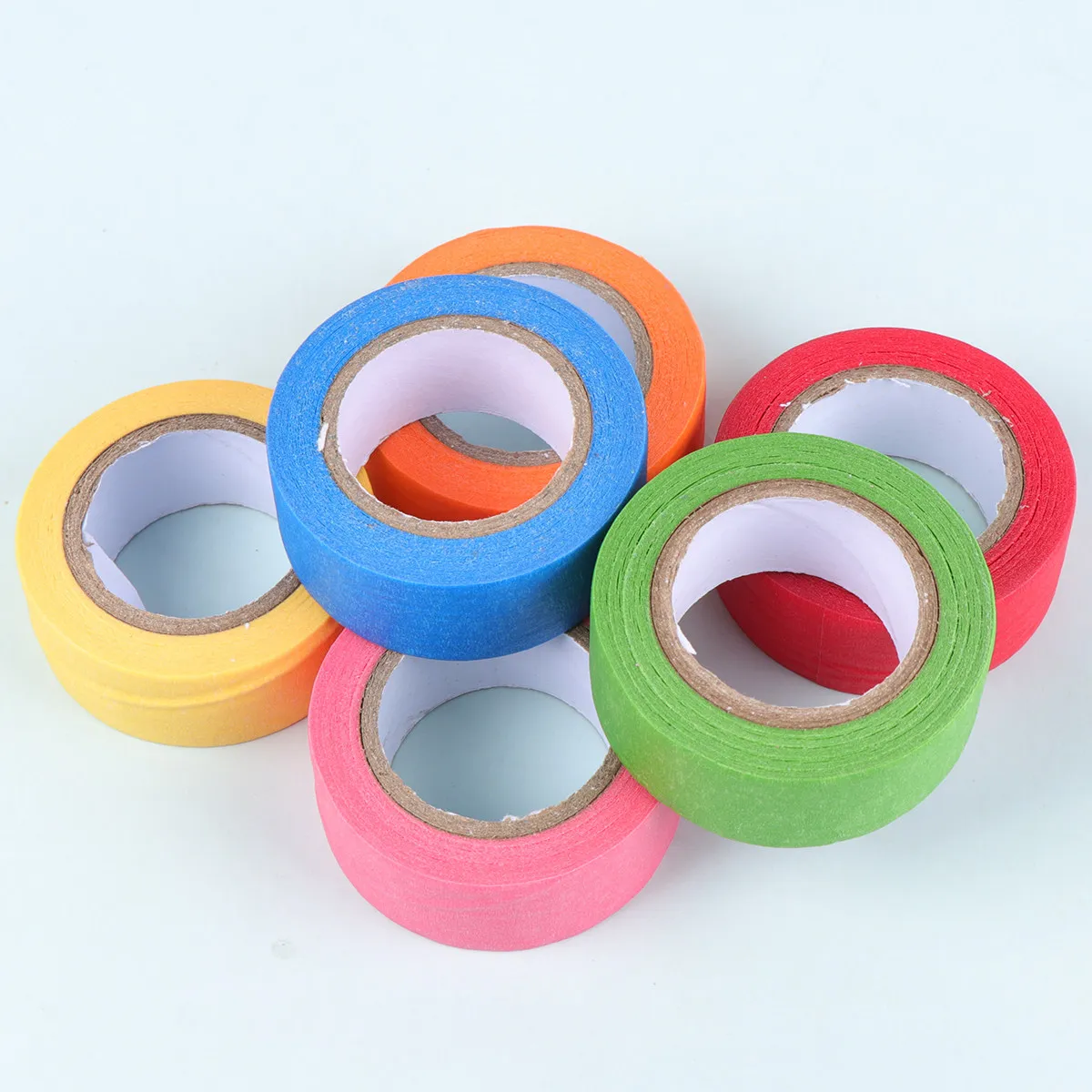 6Pcs 컬러 마스킹 테이프 세트 24Mm 솔리드 종이 와시 스티커 테이프 아트 공예 라벨 장식 앨범 레드 오렌지 옐로우 그린