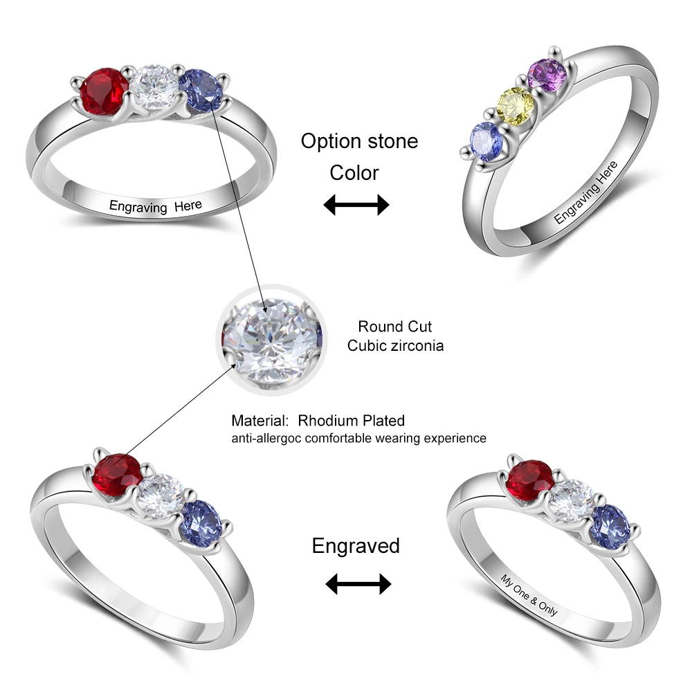 S925 Custom 2- 6 Birthstone Rings with Message 10 | Custom Message Birthstone Rings 3