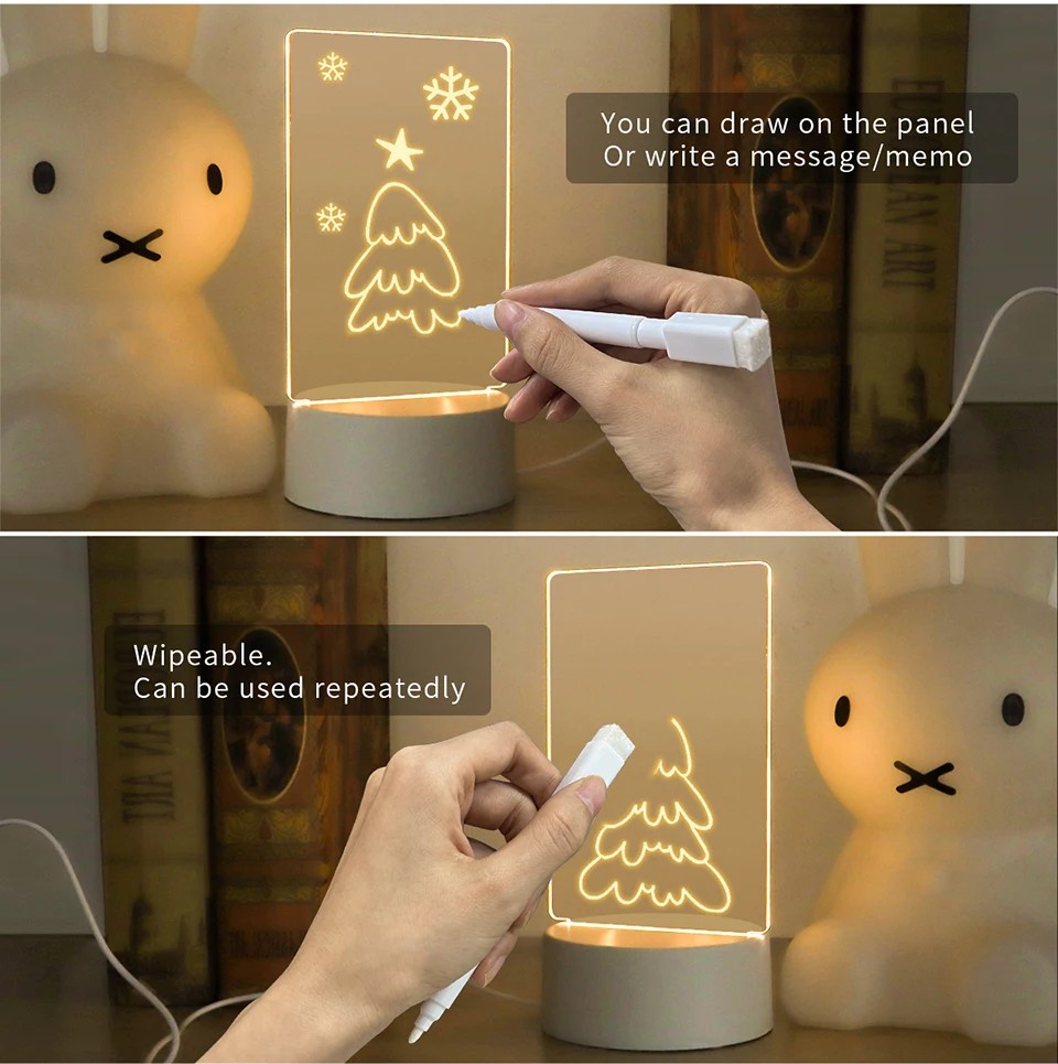 Description Picture 4 of itemHandmade Writing Board Decorative Ornament Acrylic 3D Visual Desk Lamp Creative LED Writing Board Notepad Girlfriend Boys Gift