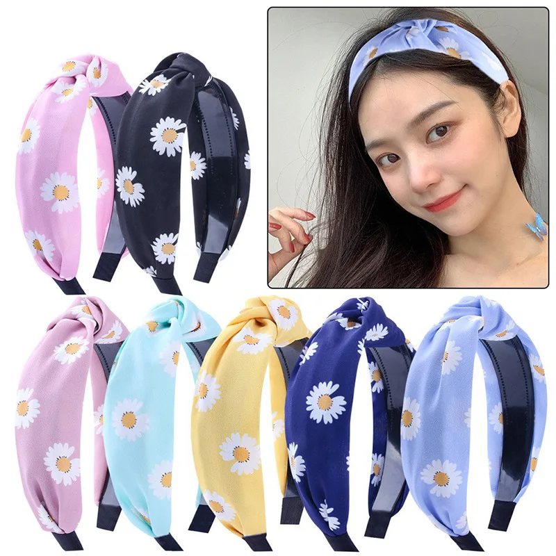 

Daisy Flower Printing Head Bands For Women Top knot Broadside Hair Hoop cotton Hairband Hair Accessories for Girls