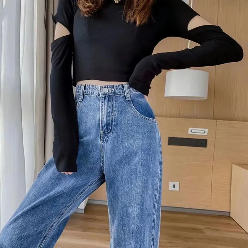 Womens Wide Leg Jeans High Waist Baggy Basic Straight Vaqueros Spring Fall Korean Fashion Denim Pants 2023 New Oversize 5XL
