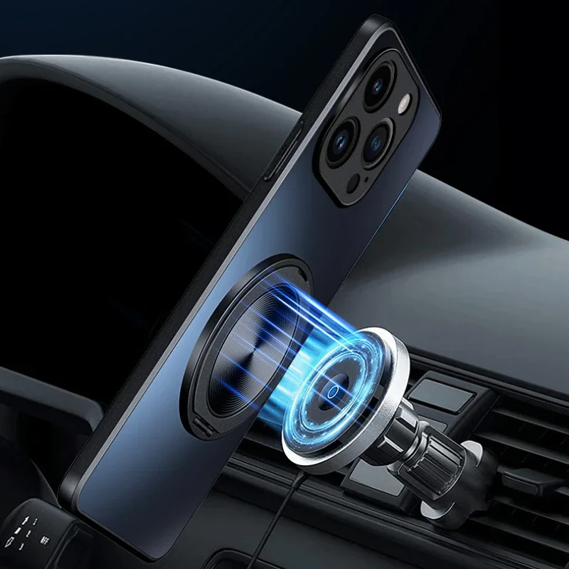 Matte Frosted Ring Car Magnetic Holder Case with 360° Rotating Bracket