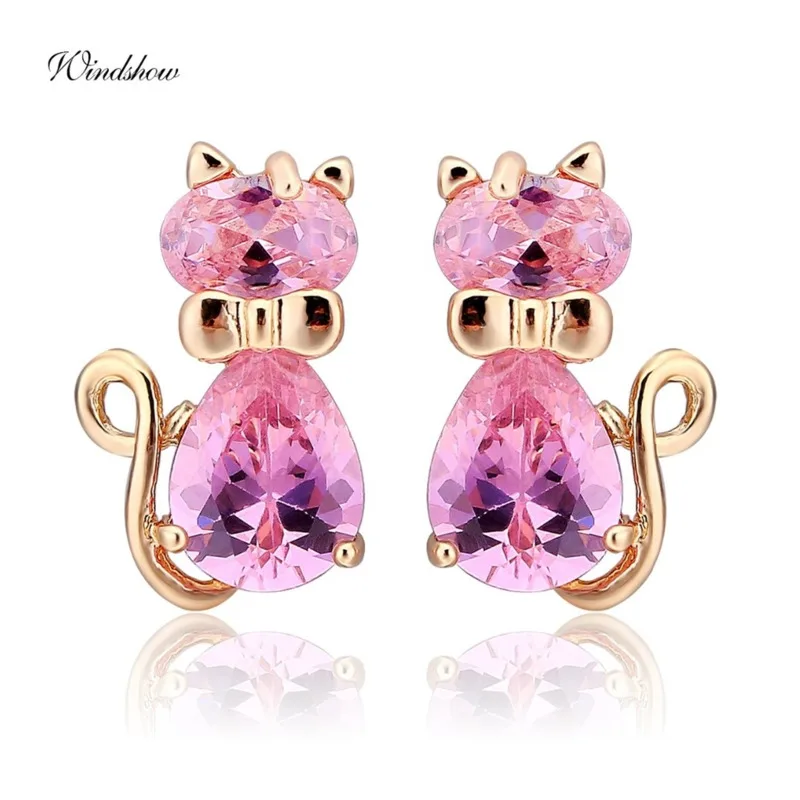Cute 5colors CZ Bow Knot Kitten Gato Kitty Cat Stud Earrings for Women Children Girls Kids Baby Gold Color Jewelry Aros Aretes 6