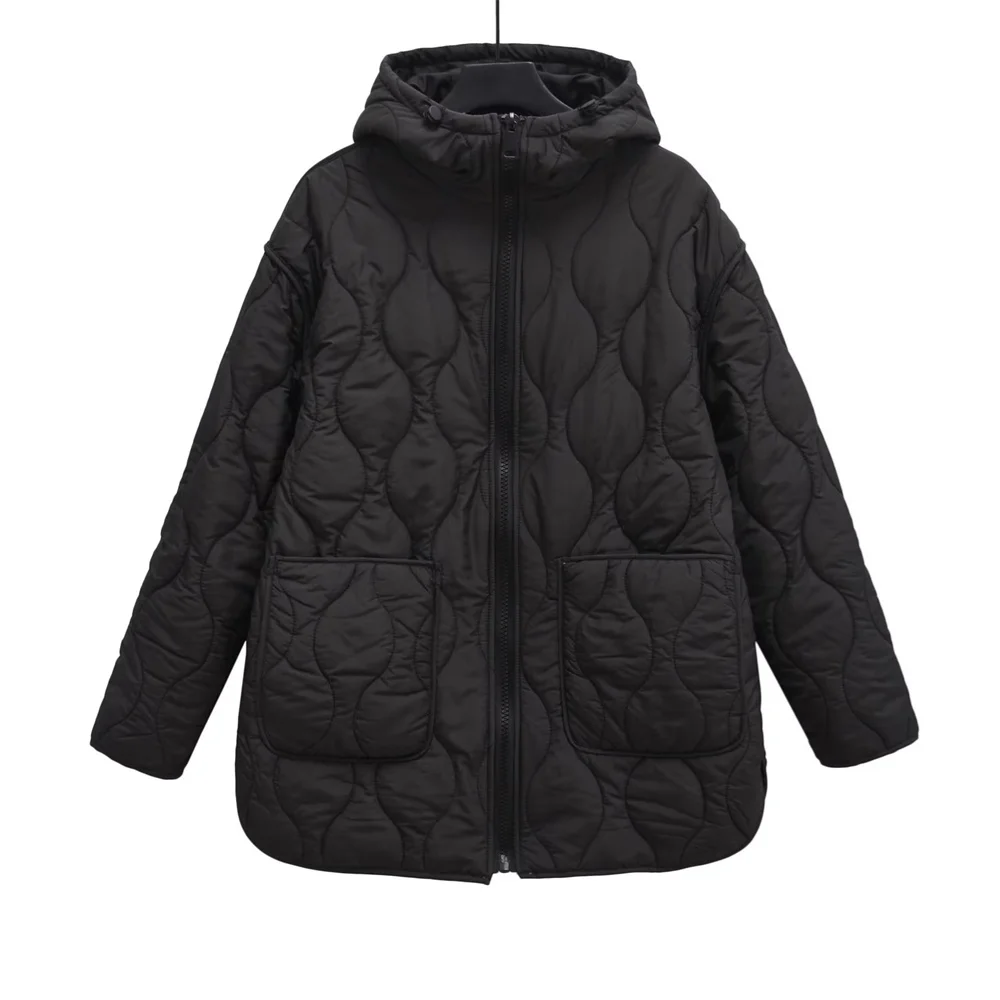UNIZERA 2023 Autumn/Winter New Product Women's New Fashion and Casual Versatile Stand up Collar Hooded Jacket Cotton Coat 4