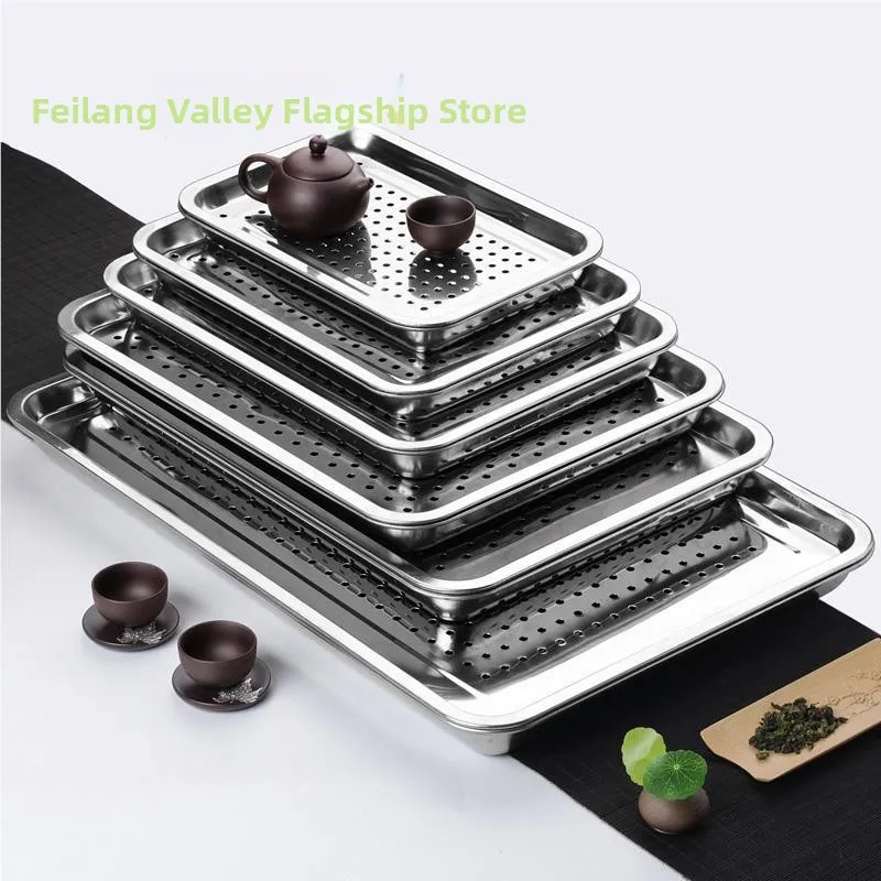 Rectangular 304 Stainl Steel Tray Ster Special Commercial Dumpling Tea Tray with Holes Draining Plate for Dining Utensils
