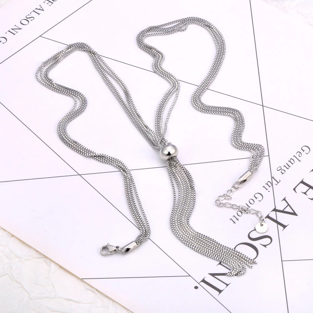 JeeMango handgefertigte Vintage-Halsketten mit Metallketten und Quastenanhänger für Damen, Edelstahl-Halskette, Halsschmuck, N25200 – Detail 7