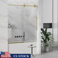 60x60 Frameless Sliding Tub Door Handle Glass Bathtub Shower Door 5/16" 8mm Clear SGCC Tempered Adjustable Walk-in Stainless 1