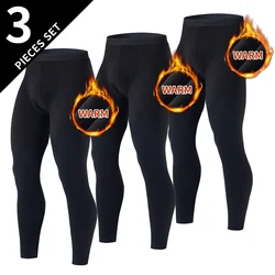 Men's Winter Warm Slim Fit Pants - Plus Size Leggings - US - S (AsianXL) (3pcs - yy - qiuku - hei)