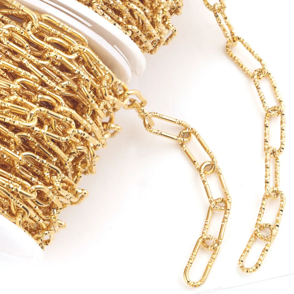 1m Stainless Steel Embossing Texture Paper Clip Chain For Jewelry