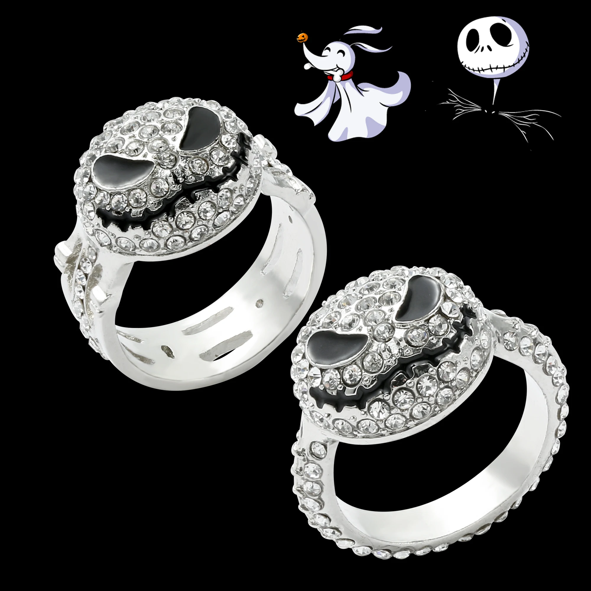 Disney The Nightmare Before Christmas Ring Cute Crystal Trendy Jewelry Gothic Party Skull Black Rings Women Halloween Gift