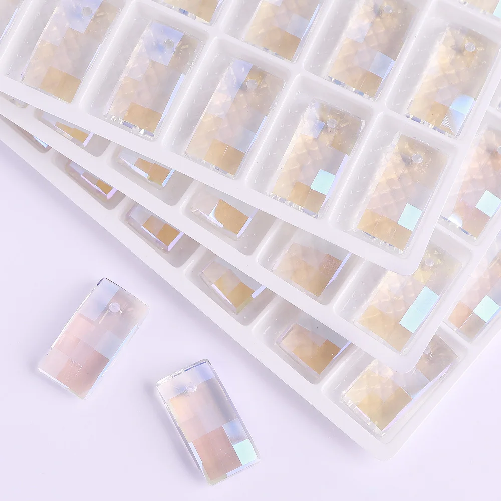10 x 20 mm rechteckiger Einzelloch-Glas-Strass-Anhänger mit Glitzer, hochwertiger Kristall AB, ausgefallener quaderförmiger Diamant für DIY-Handarbeiten – Detail 11