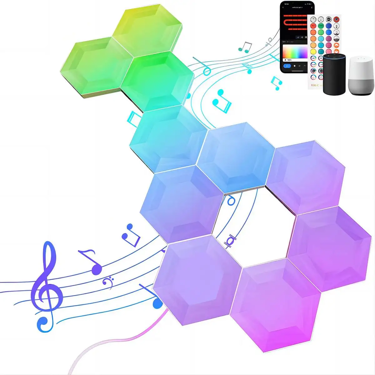 Hexagon LED Panel RGB-IC Smart WIFI Lights Work With Alexa Google Gaming Dream Color Light Music Sync Mood Night Lamp Decoration 6