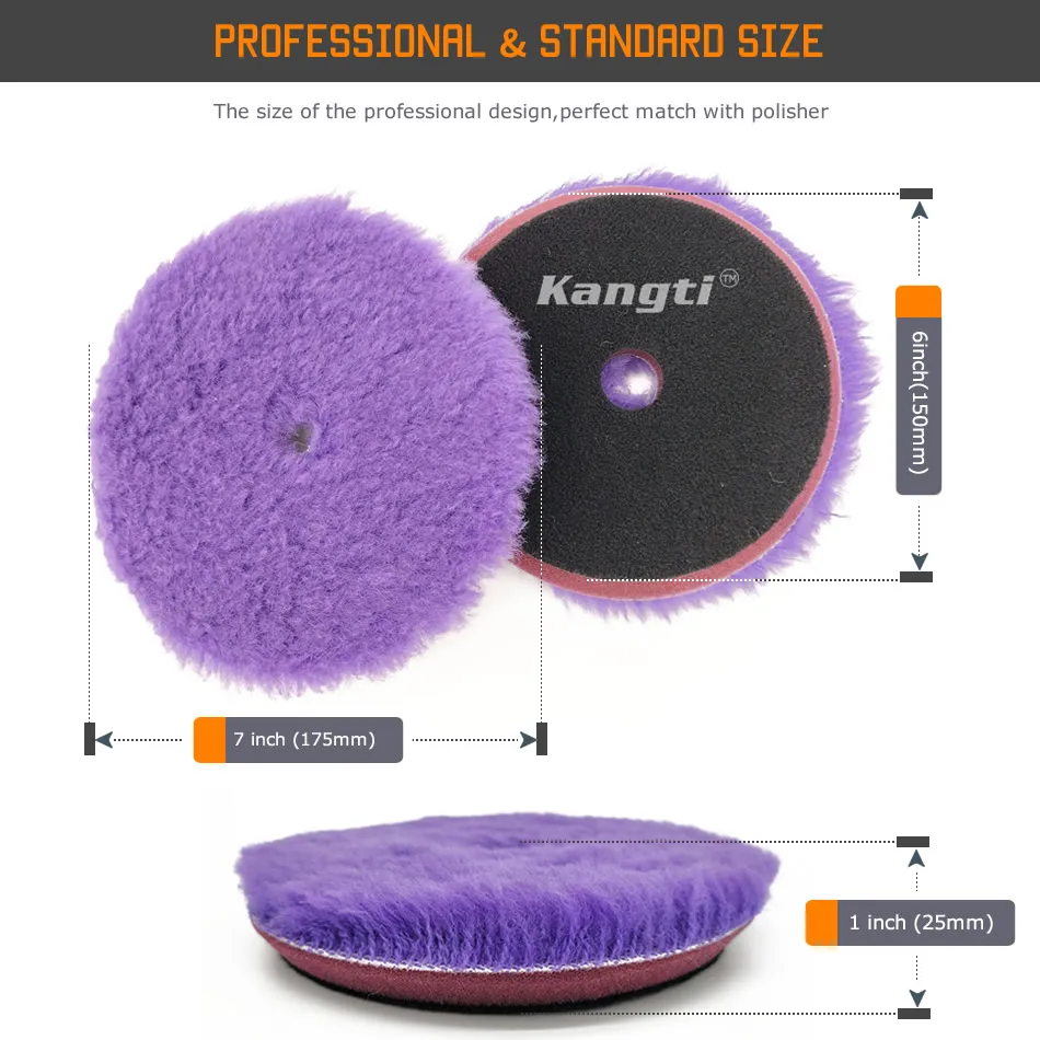 Kangti 5"(125mm)/6"(150mm) High Density Lambs Wool Polishing Pad for Car Waxing Buffing Finishing 3