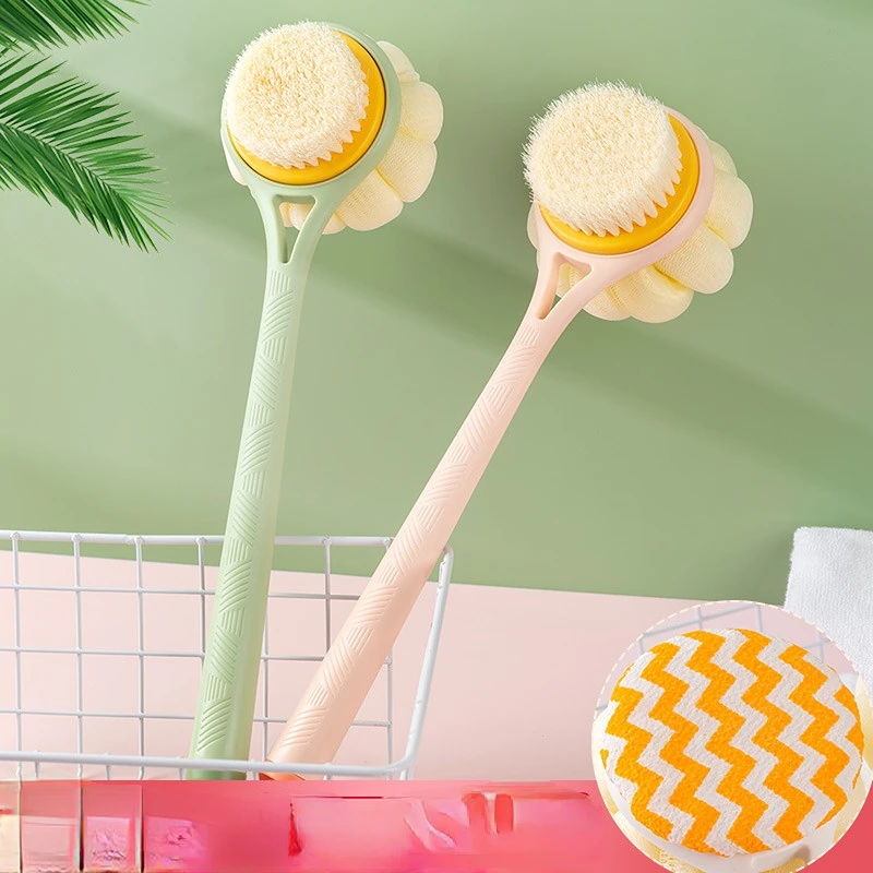 Bath Brush Double Sided Soft Bristles Shower Brush Hanging Hole 2-in-1  Handheld Shampoo Brush