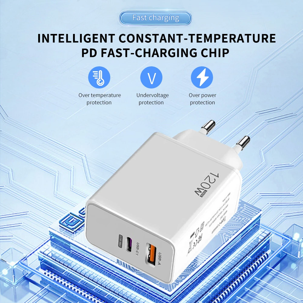 120W Fast Charger USB Type C PD Cable Fast Charging Quick Charge 3.0 Power Adapter For Universal USB Charging Wall USB C Charger